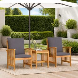 Garden Sofa Set 3 Piece Outdoor Furniture Armchairs Table Brown Acacia Wood