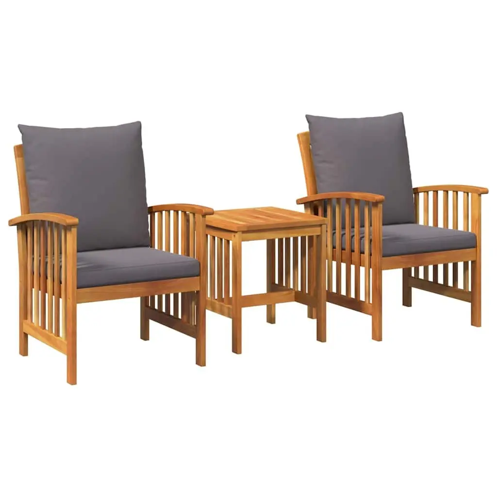 Outdoor Furniture Set 3 Piece Brown Acacia Wood Armchairs Side Table
