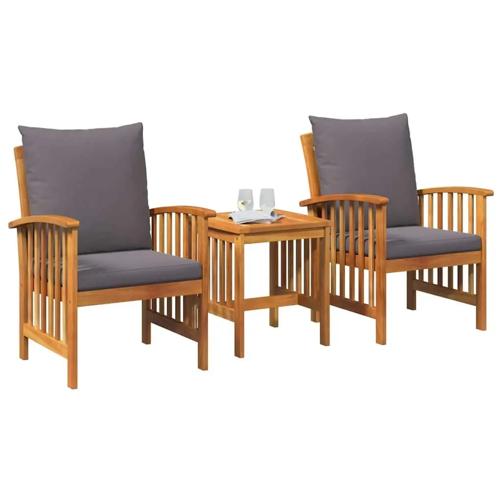Outdoor Furniture Set 3 Piece Brown Acacia Wood Armchairs Side Table
