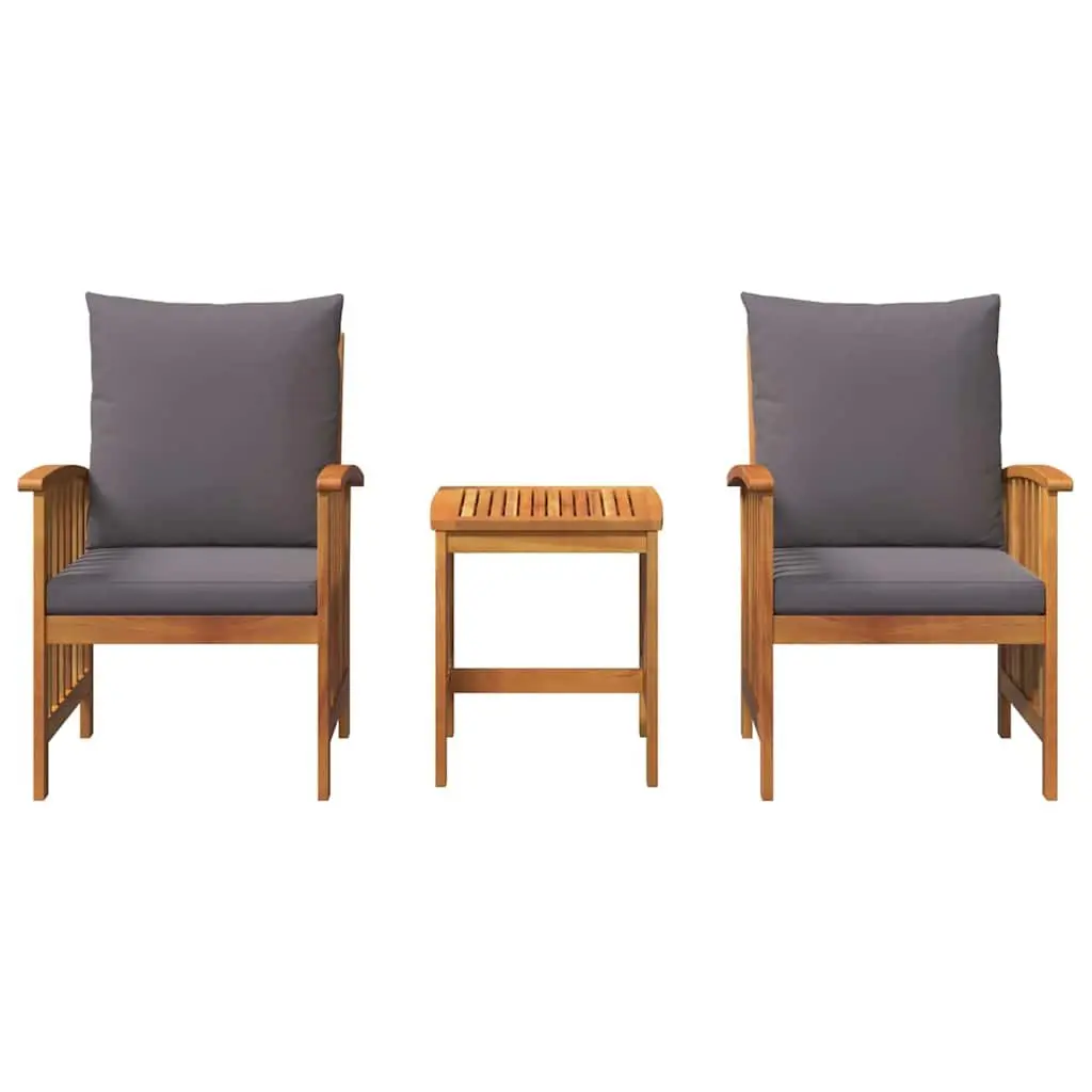 Outdoor Furniture Set 3 Piece Brown Acacia Wood Armchairs Side Table
