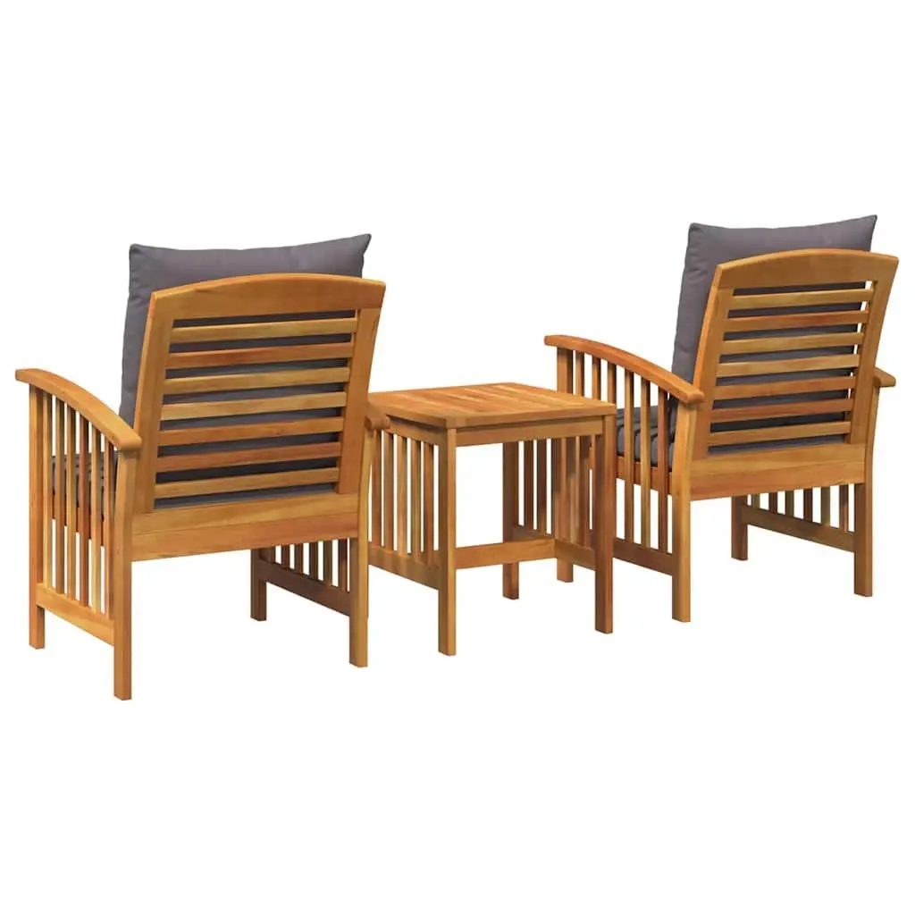 Outdoor Furniture Set 3 Piece Brown Acacia Wood Armchairs Side Table