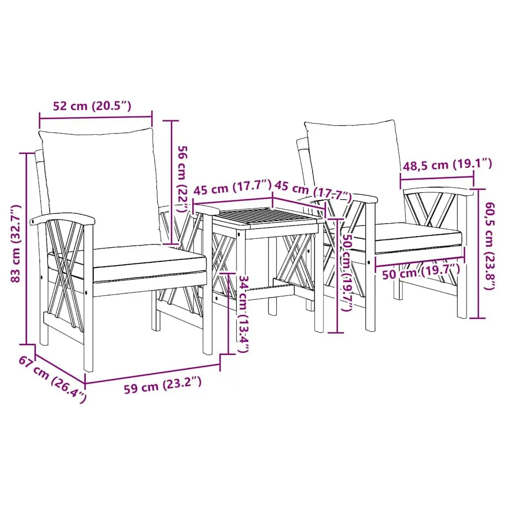 Garden Sofa Set 3 Piece Outdoor Furniture Patio Lounge Seating with Cushions