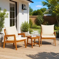 3-Piece Outdoor Bistro Set: Acacia Wood, Brown Cushions