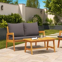 2-Seater Acacia Wood Outdoor Sofa with Cushions Details