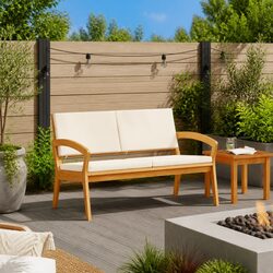 Garden Bench with Cushion: Solid Acacia Wood, Brown