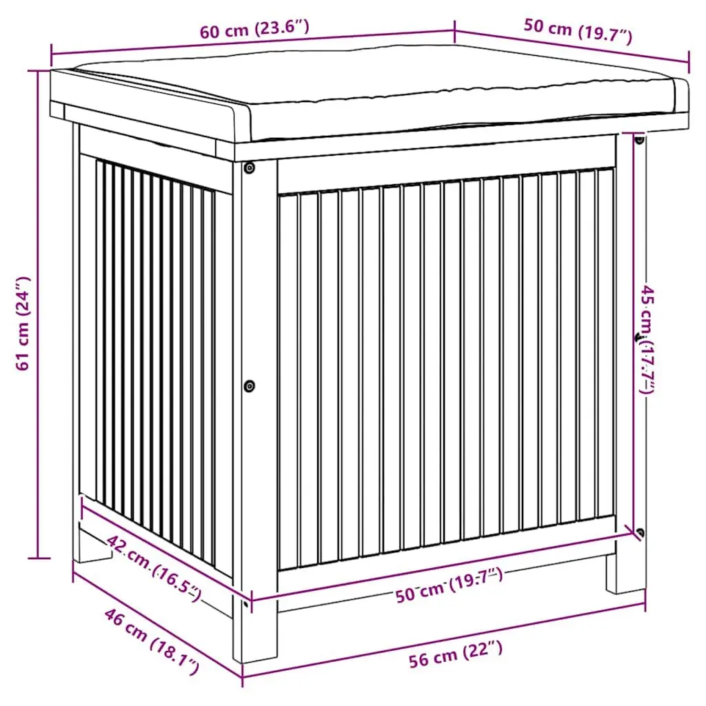 Outdoor Cushion Storage Box Garden 60x50x61cm Solid Wood Acacia Brown