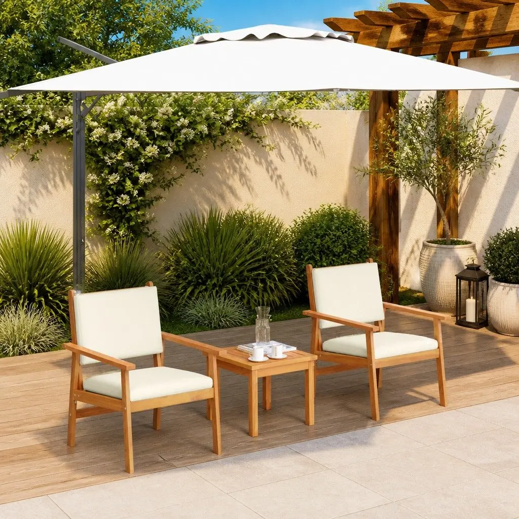 Garden Sofa Set Outdoor Use 3 Piece Cream White