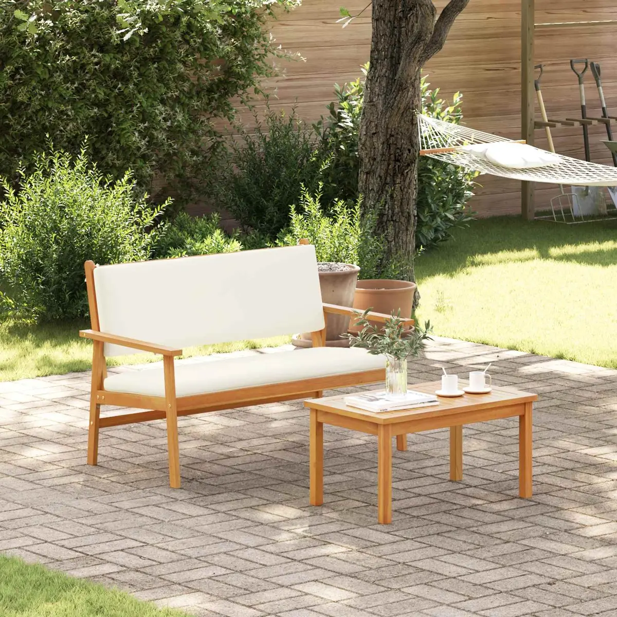 Garden Bench Outdoor Seating Set Cream White 1 Piece