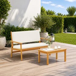 Garden Sofa Set: 2 Seater with Acacia Wood Frame and Cushions