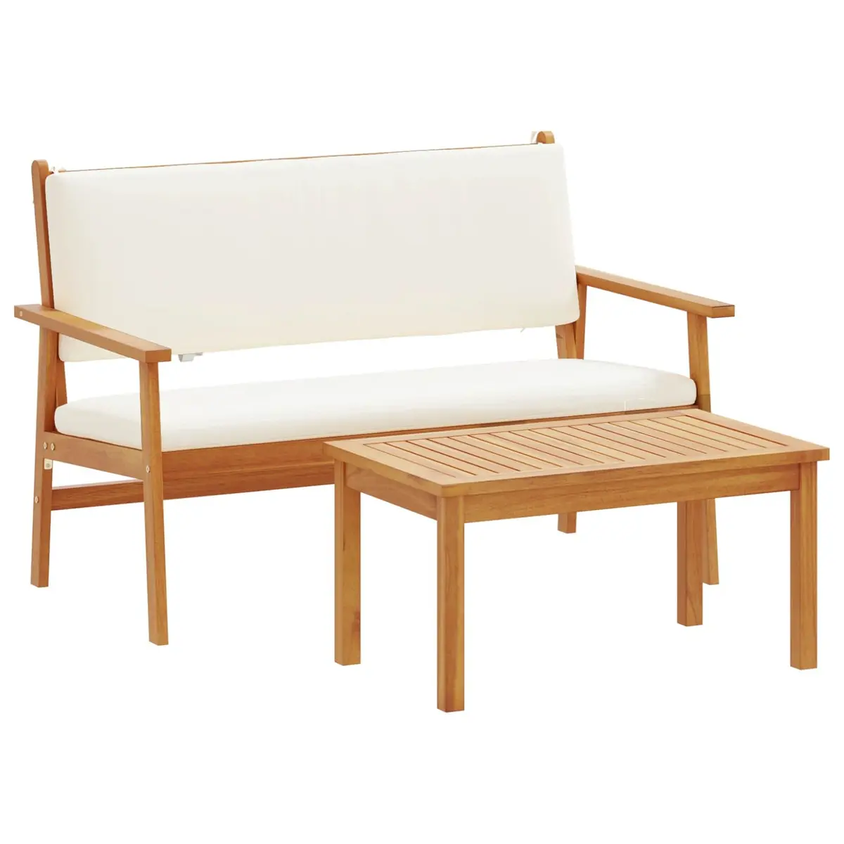 Garden Sofa Set Outdoor Patio Cream White 2 Piece Solid Acacia Wood