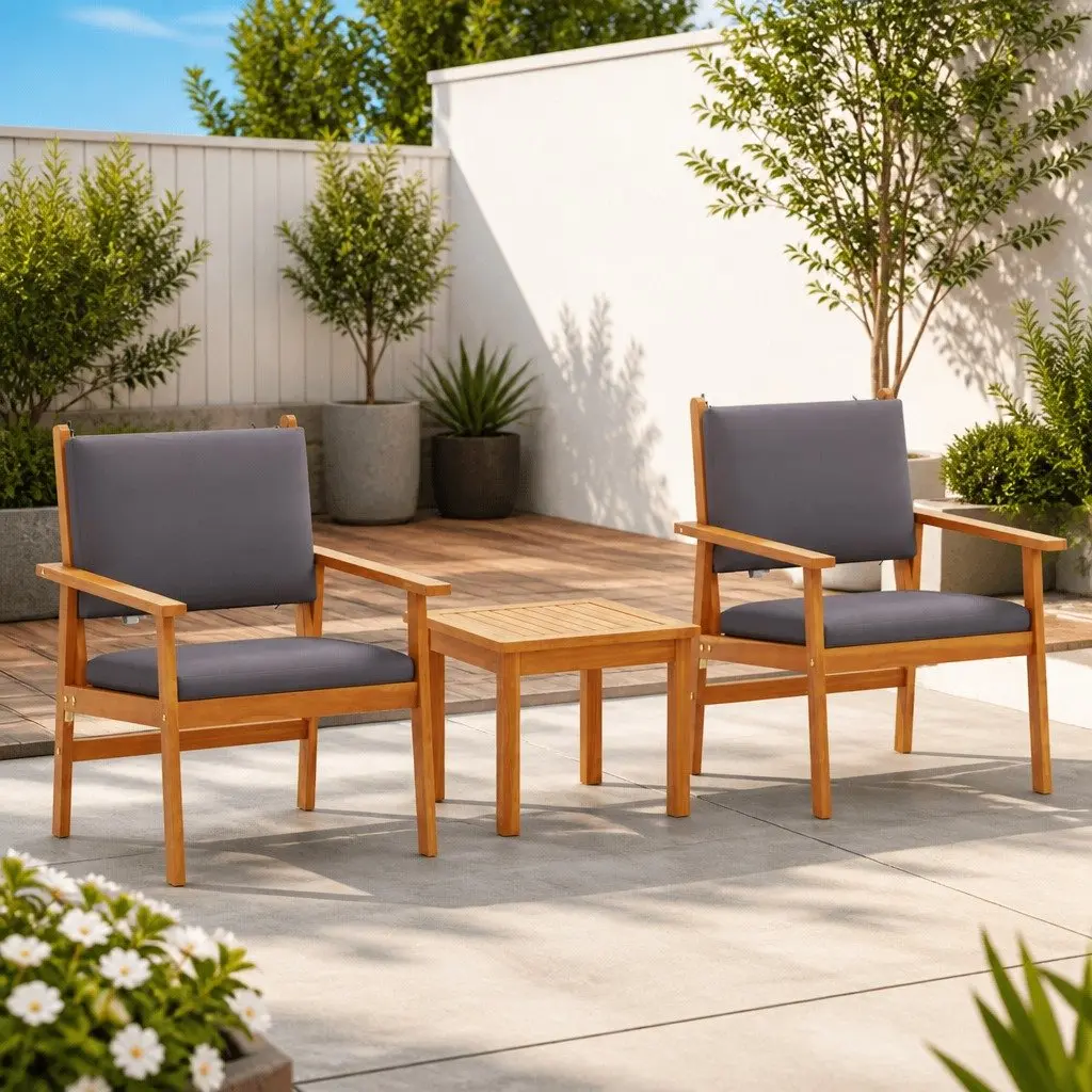 Outdoor Garden Sofa Set 3 Piece Anthracite Acacia Wood Patio Seating