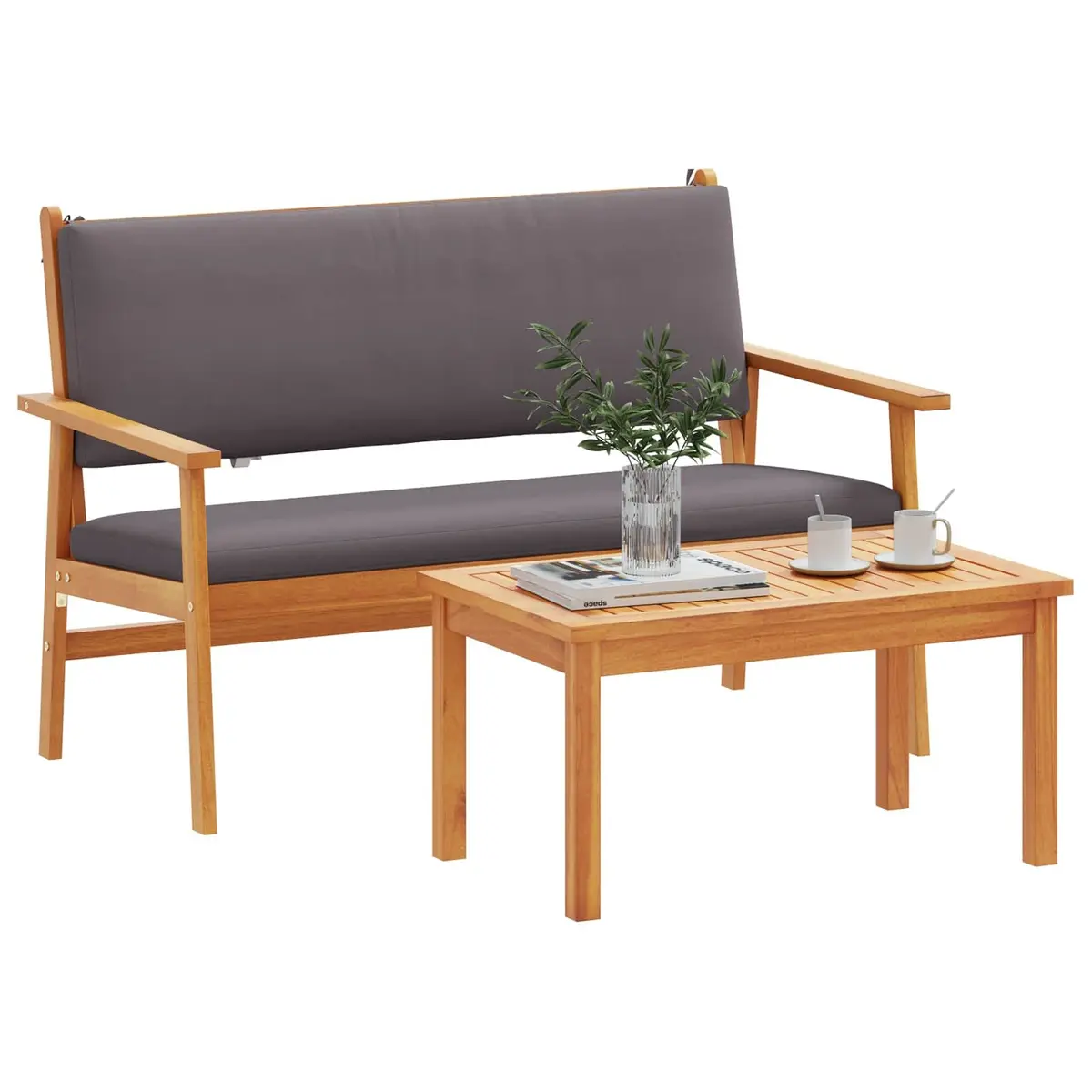 Outdoor Lounge Sofa Set 2 Piece Solid Acacia Wood Anthracite