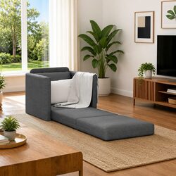 60cm Grey Fabric Floor Sofa Bed with Solid Frame