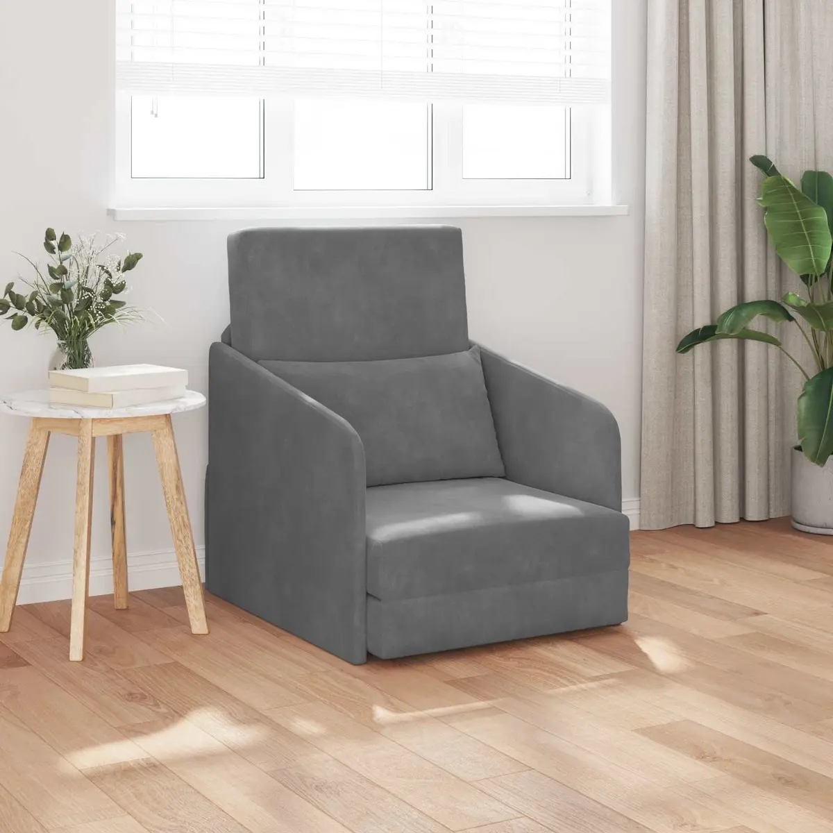 Grey Velvet Sofa Bed with Dual Function