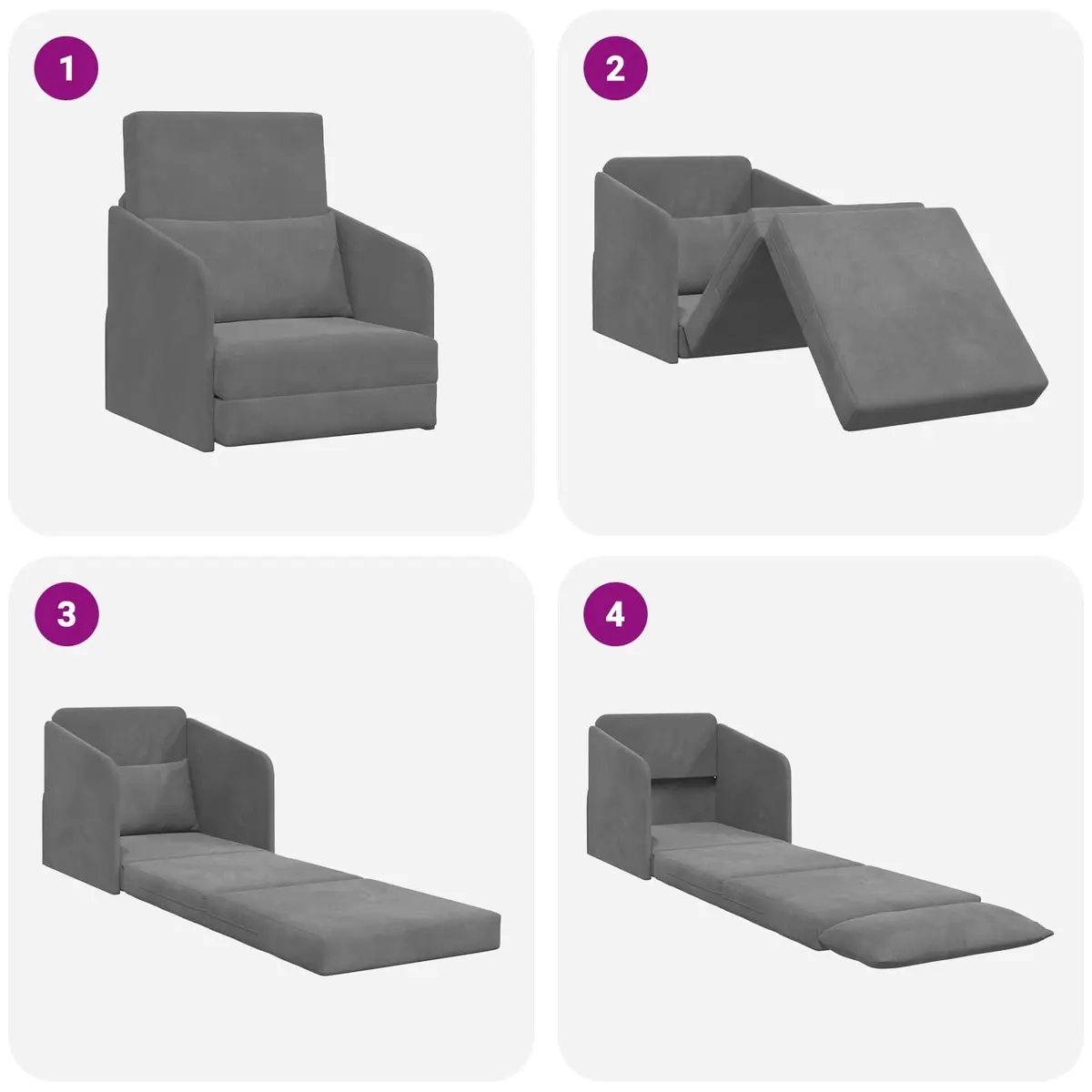 Grey Velvet Sofa Bed with Dual Function