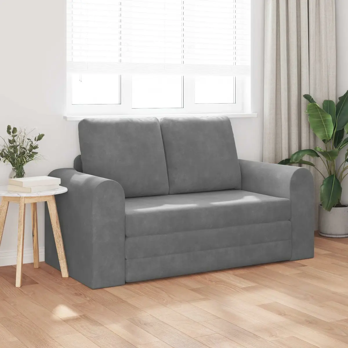 Sofa Bed Grey Velvet Living Room 148x71x83cm Convertible Couch