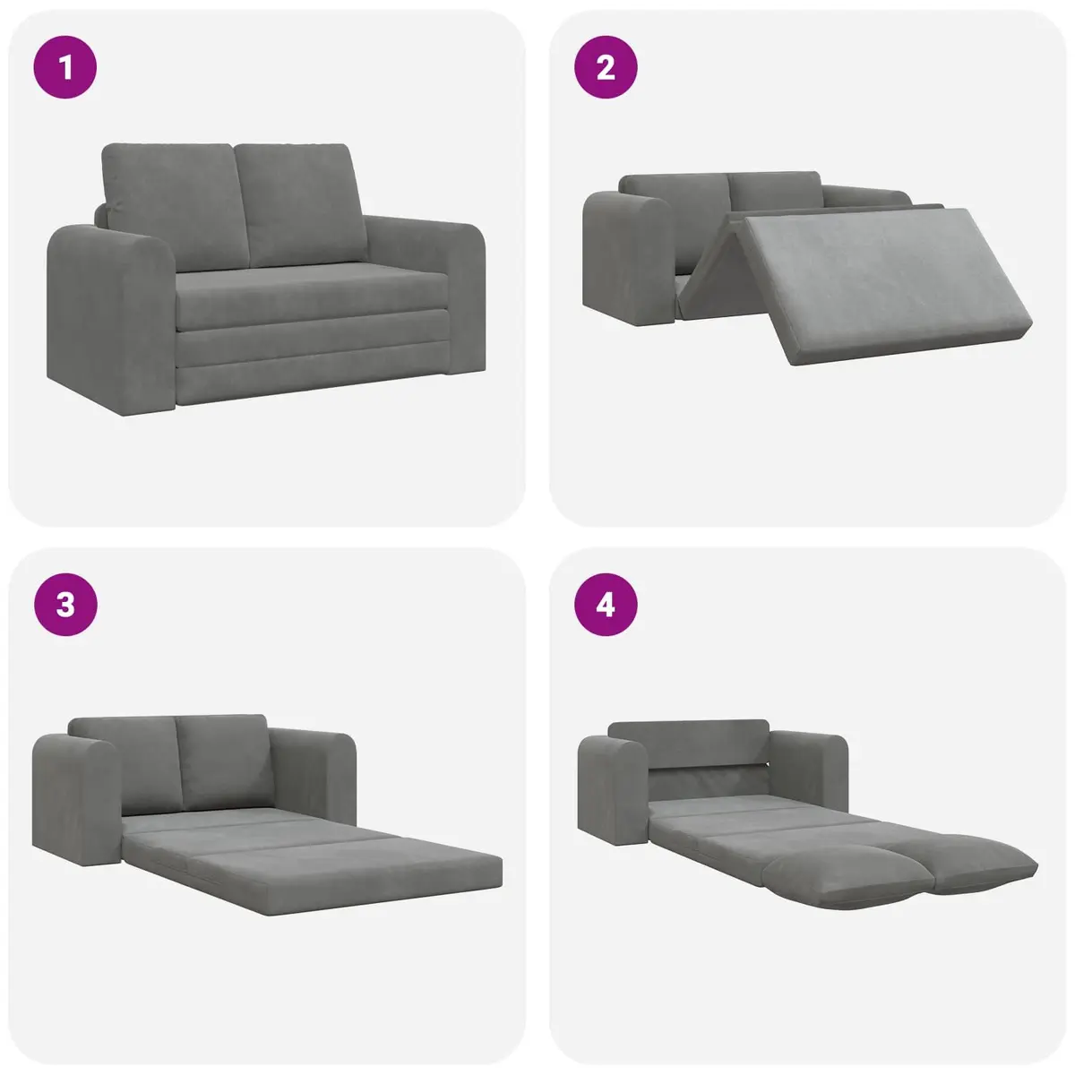 Sofa Bed Grey Velvet Living Room 148x71x83cm Convertible Couch