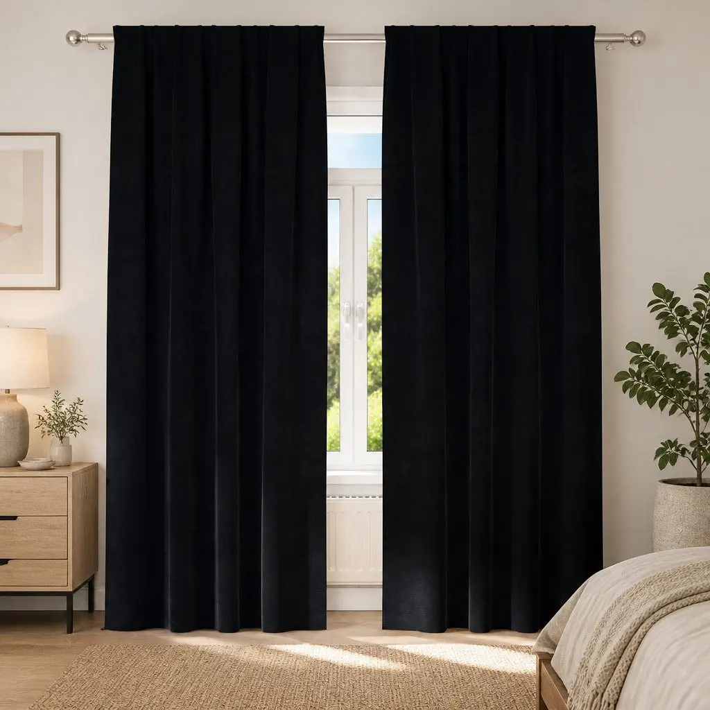 Black Velvet Blackout Curtains, 2 pcs, 140 x 225 cm