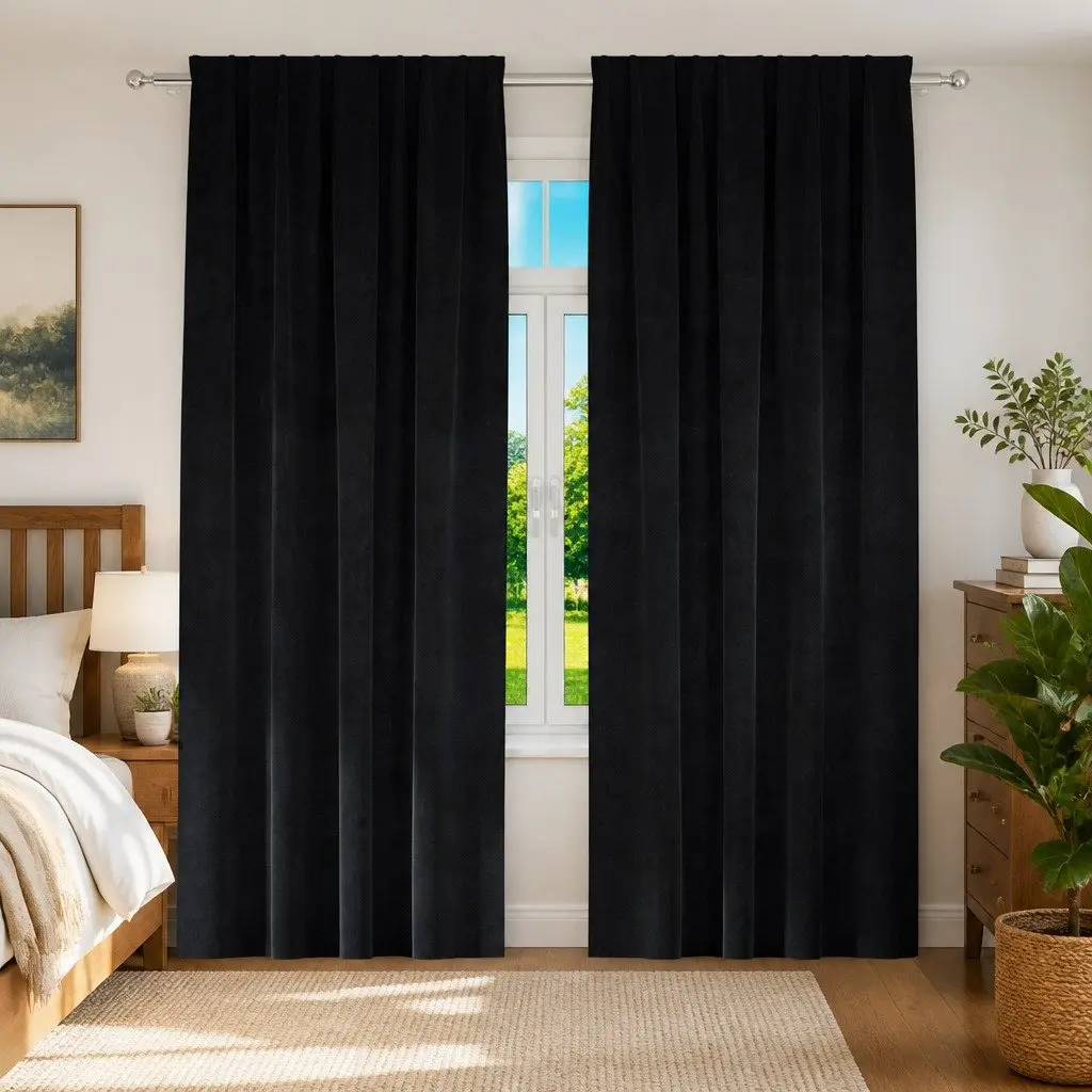 Blackout Curtains 2 pcs Black 140 x 245 cm Velvet Window Drapes Bedroom Living