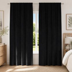 Blackout Curtains 2pcs Black 140x260cm Velvet Window Drapes Light Blocking