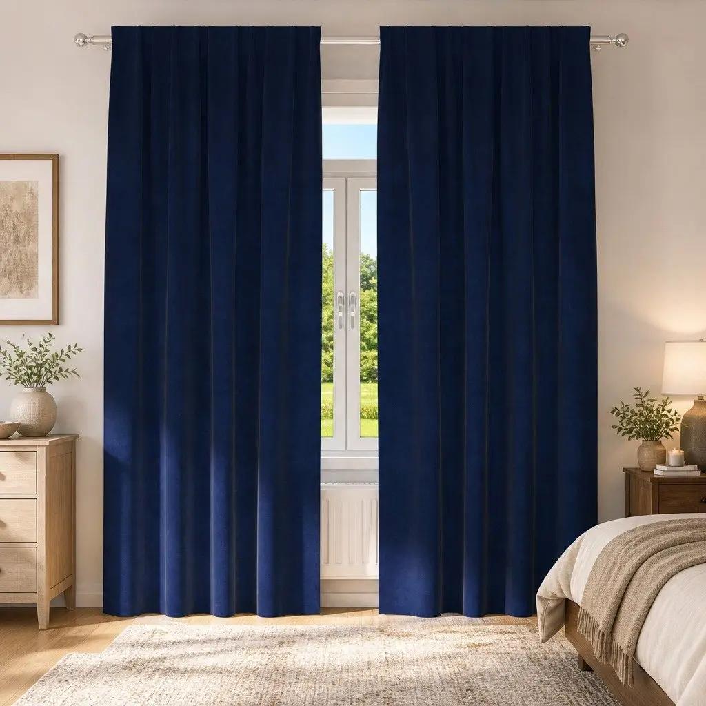 Blackout Curtains 2 Panels Dark Blue 140x260cm Velvet