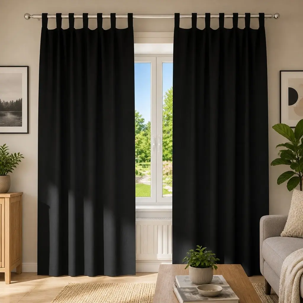 Blackout Curtains with Rings 2 pcs Black 245 x 140 cm Window Treatment Drapes