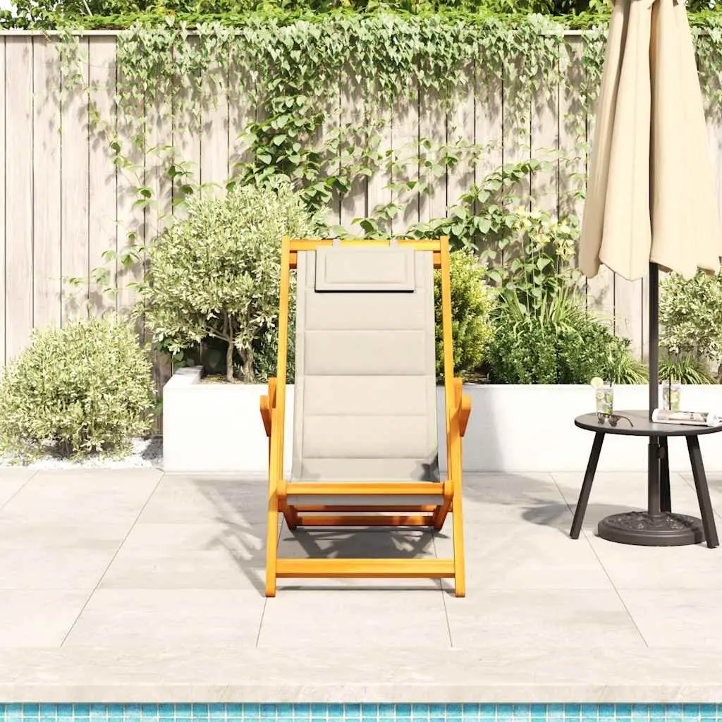 Folding Beach Chair Outdoor Garden Cream Padded Reclining Seat
