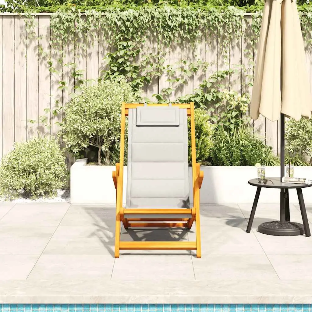 Folding Beach Chair Outdoor Grey Acacia Wood Textilene Portable Garden