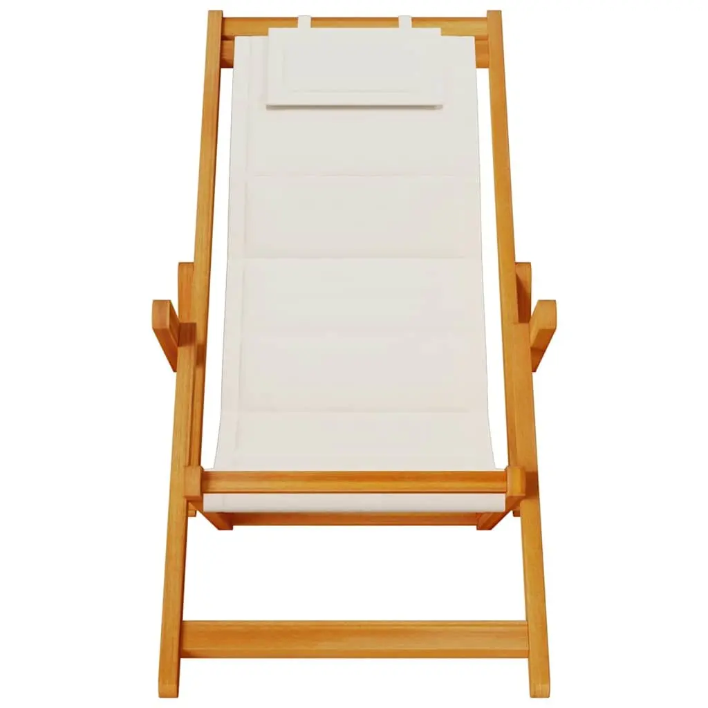 Folding Beach Chair Outdoor Grey Acacia Wood Textilene Portable Garden