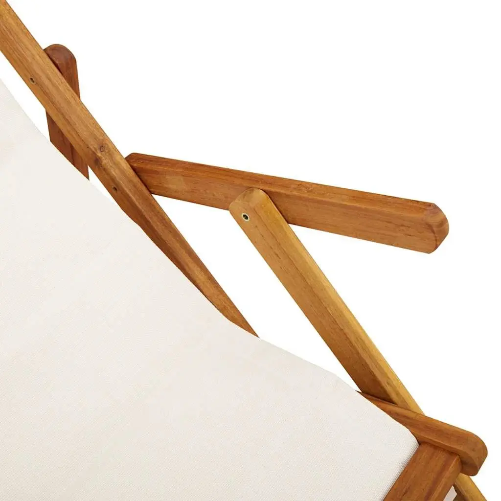 Folding Beach Chair Outdoor Grey Acacia Wood Textilene Portable Garden