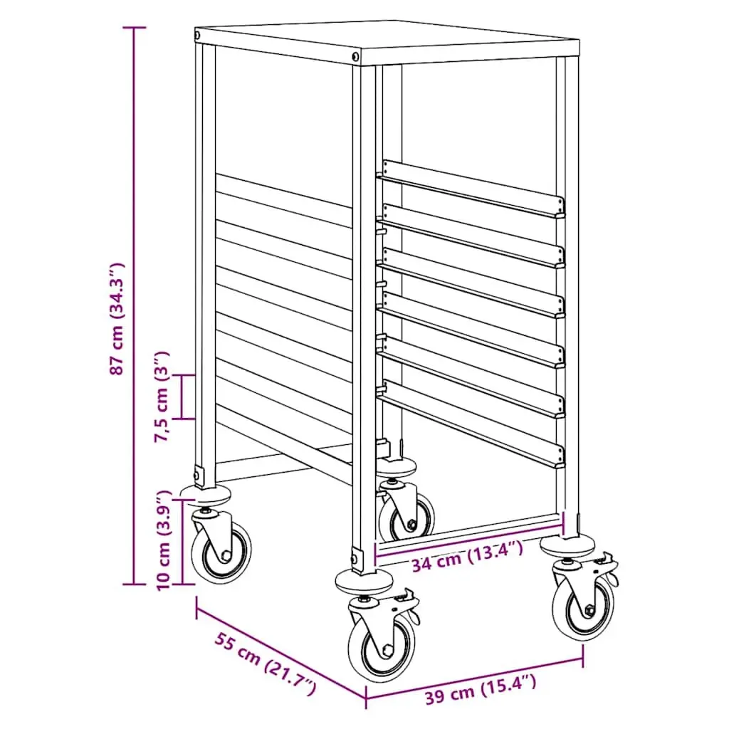 Stainless Steel Kitchen Trolley for Catering 39x55x87 cm
