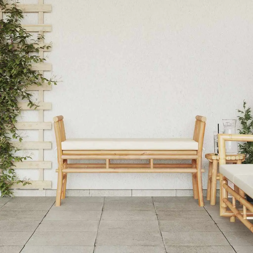Bamboo Garden Bench with Cushion for Patio Outdoor Seating 110x38x65cm