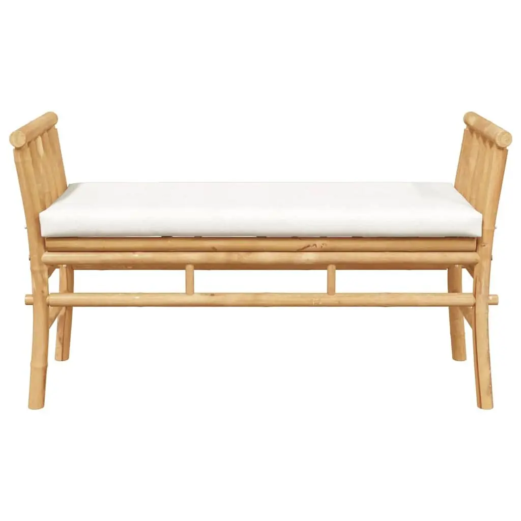 Bamboo Garden Bench with Cushion for Patio Outdoor Seating 110x38x65cm