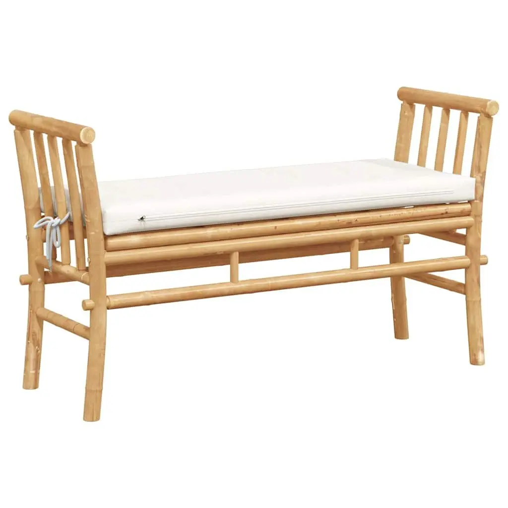 Bamboo Garden Bench with Cushion for Patio Outdoor Seating 110x38x65cm
