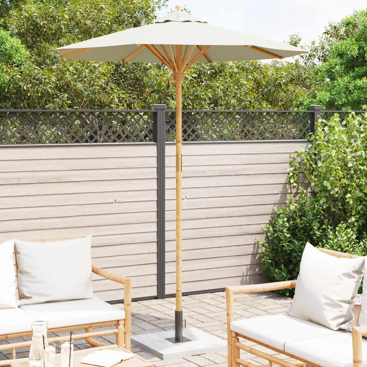 Garden Parasol Outdoor Shade Round 180cm Cream White Bamboo Frame