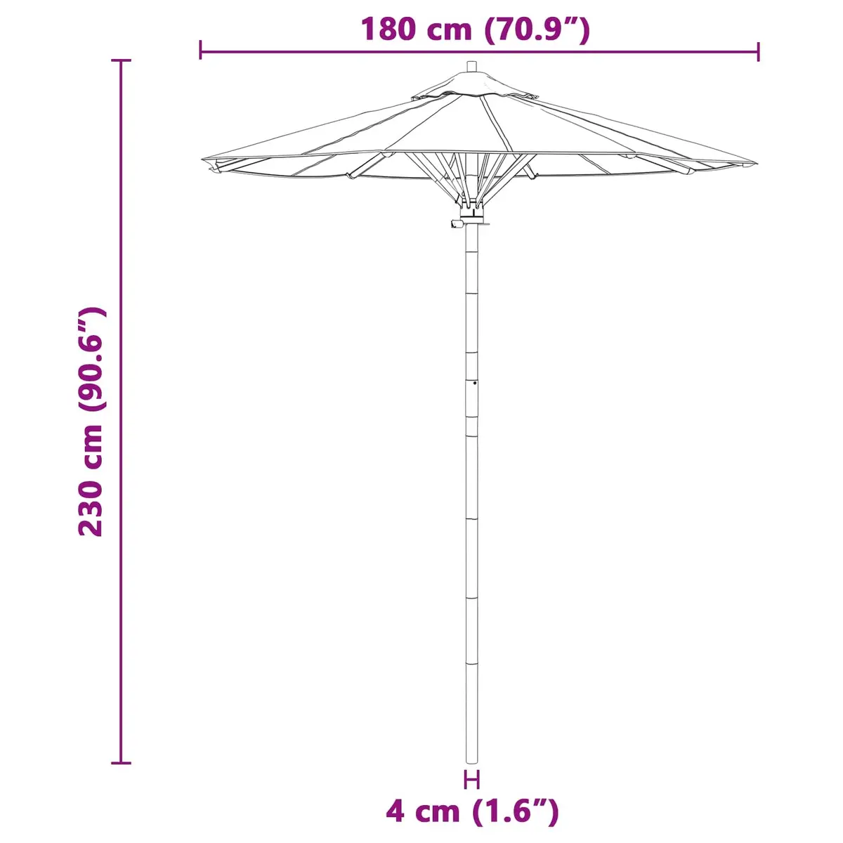Garden Parasol Outdoor Shade Round 180cm Cream White Bamboo Frame