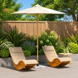Garden Parasol Outdoor Sunshade Cream White Round Canopy Bamboo Frame Patio