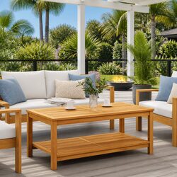 Side Table Solid Acacia Wood Garden Patio Outdoor Indoor Accent Furniture 110cm