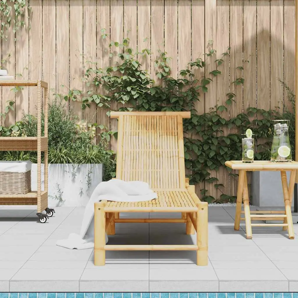 Sun Lounger Bamboo Outdoor Lounge Chair Adjustable Backrest 55 x 199 x 30 cm