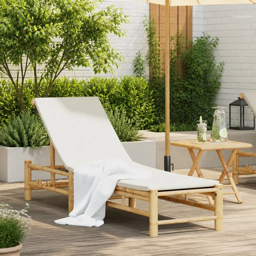 Sun Lounger Outdoor Patio Garden Chair Adjustable Backrest Cushions Brown 55 x 199 x 30 cm