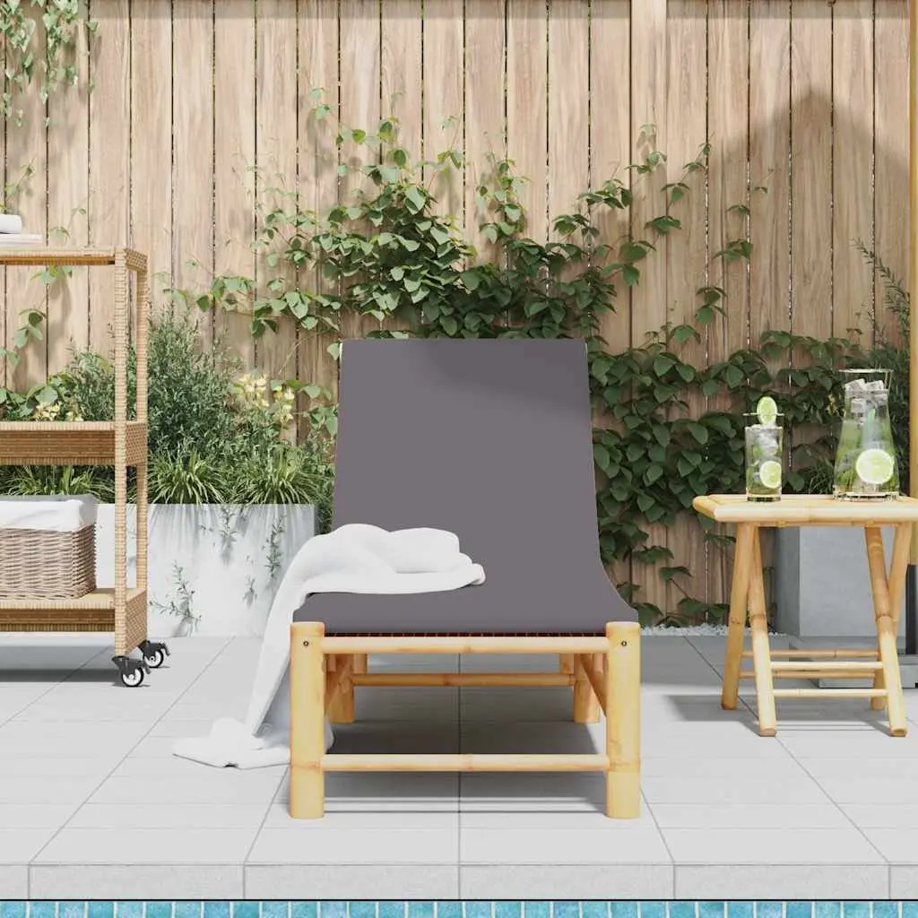 Sun Lounger Outdoor Garden Patio Chair Bamboo Adjustable Backrest 55 x 199 x 30 cm