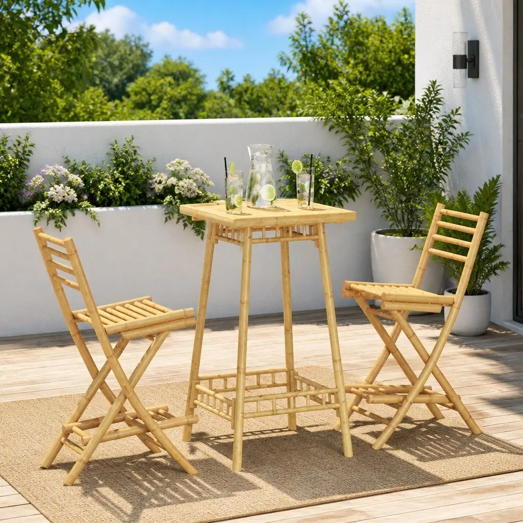Outdoor Bar Stools for Garden Patio Balcony Foldable with Backrest and Footrest Brown 2 Piece