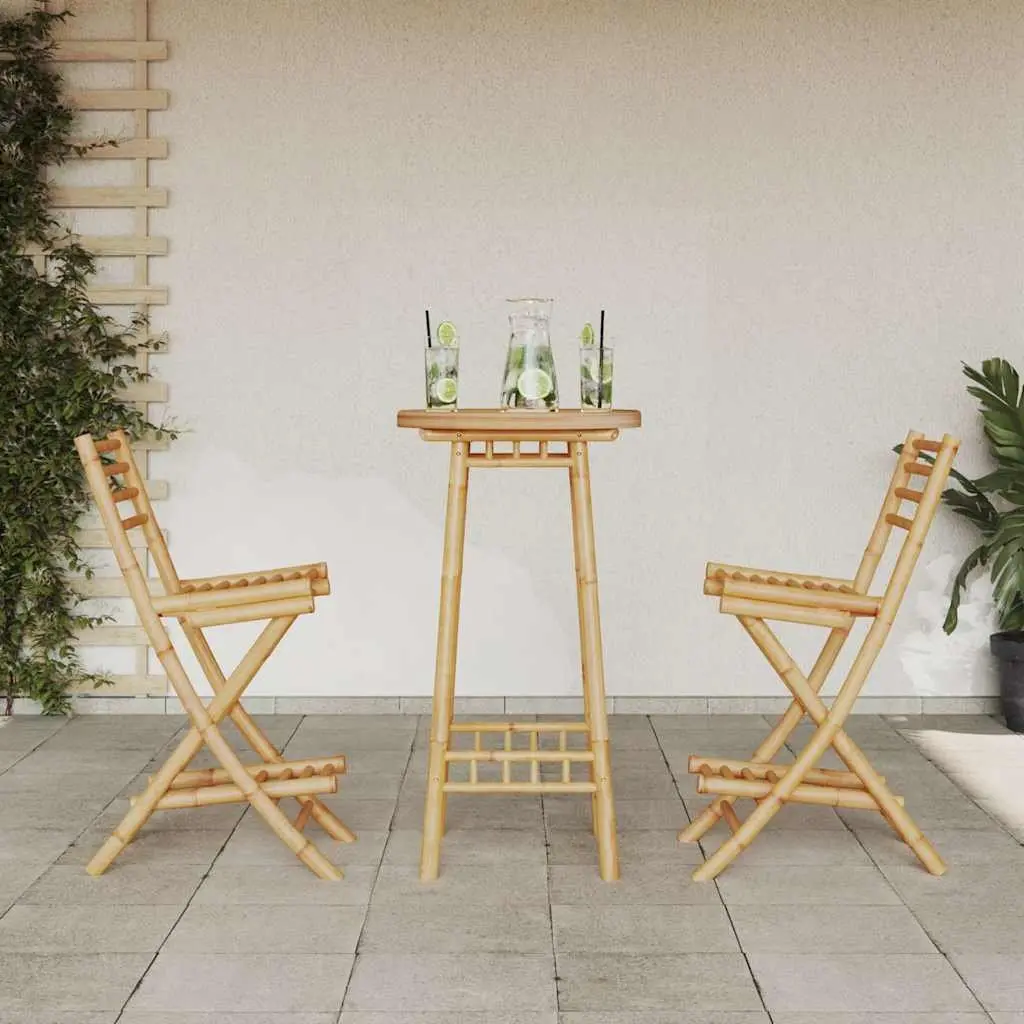 Bamboo Garden Bar Set Compact 3 Piece Foldable Outdoor Furniture for Patio and Balcony Brown