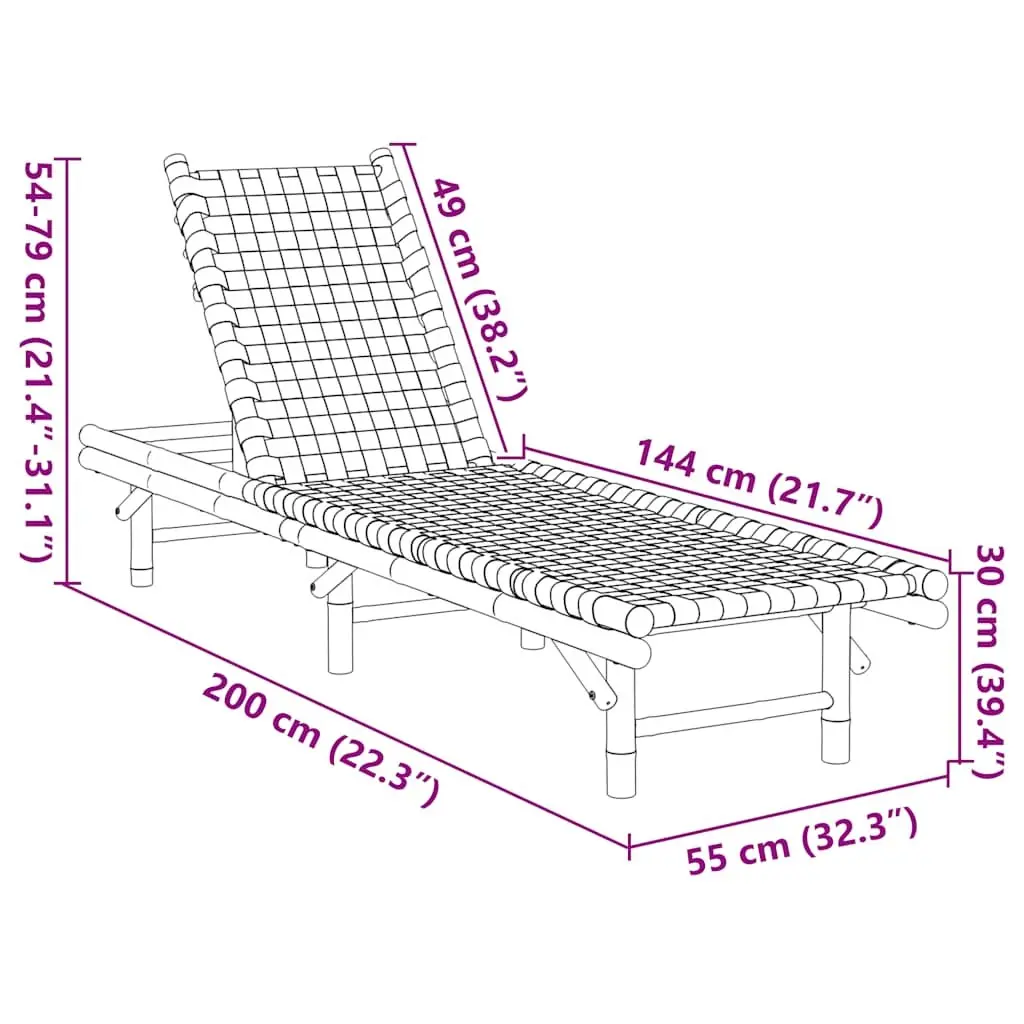 Sun Lounger Bamboo Frame Adjustable Backrest Garden Patio 55 x 200 x 30 cm