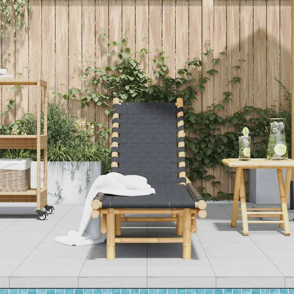 Sun Lounger Bamboo Frame Adjustable Backrest Garden Patio 55 x 200 x 30 cm
