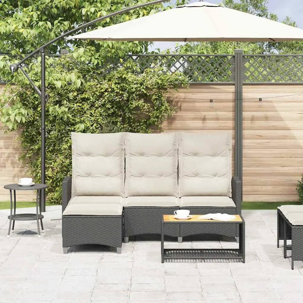Reclining Garden Sofa L-shaped Outdoor Seating Black Poly Rattan