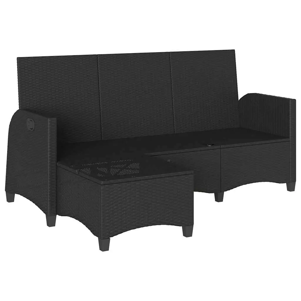 Reclining Garden Sofa L-shaped Outdoor Seating Black Poly Rattan