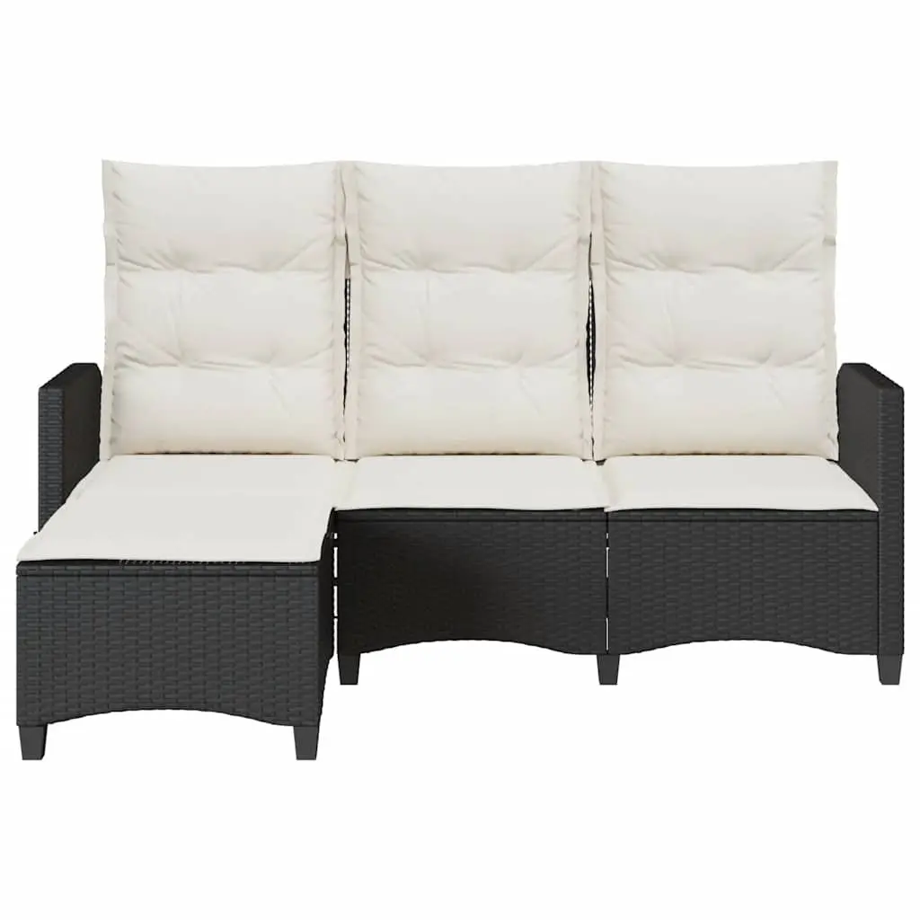 Reclining Garden Sofa L-shaped Outdoor Seating Black Poly Rattan