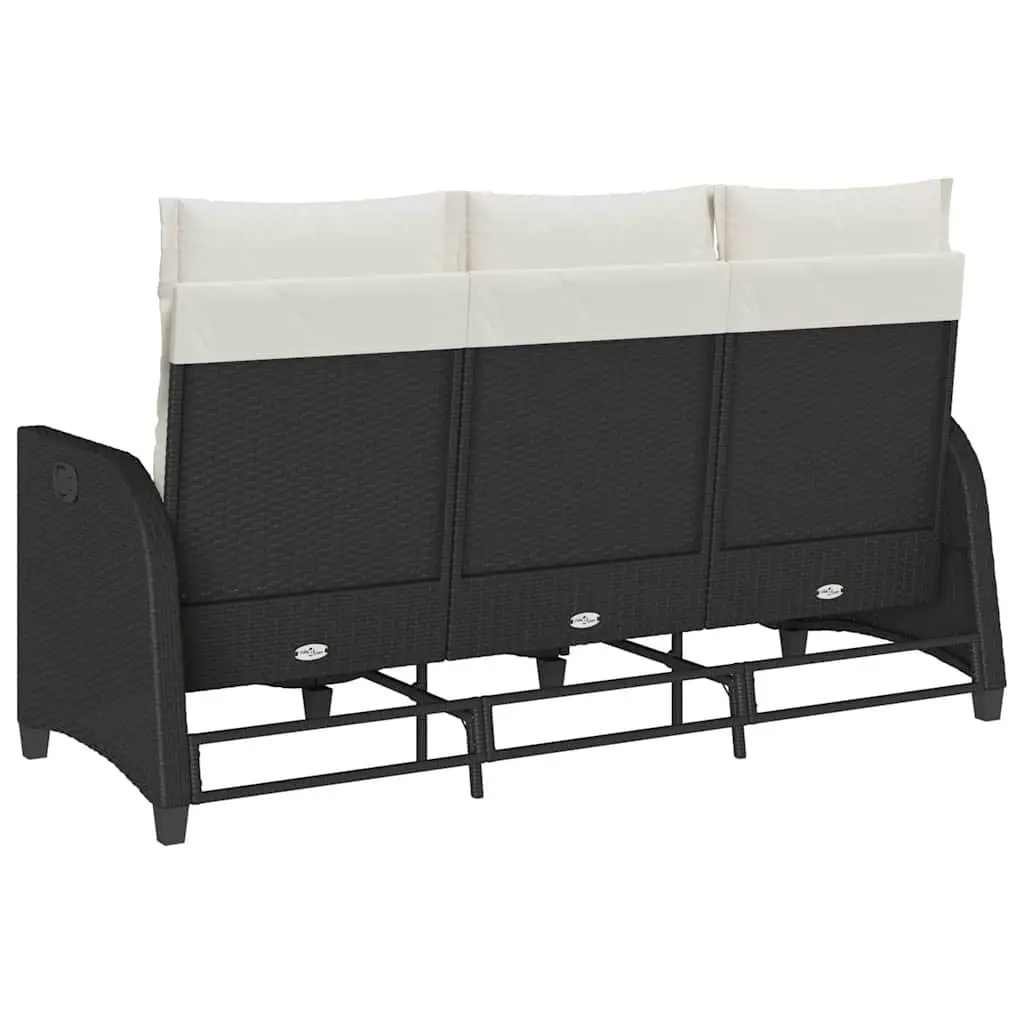 Reclining Garden Sofa L-shaped Outdoor Seating Black Poly Rattan
