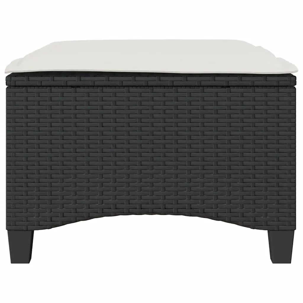 Garden Stools Outdoor Use 2 Piece Black 55 x 55 x 36 cm Poly Rattan Foot Rests with Cushions